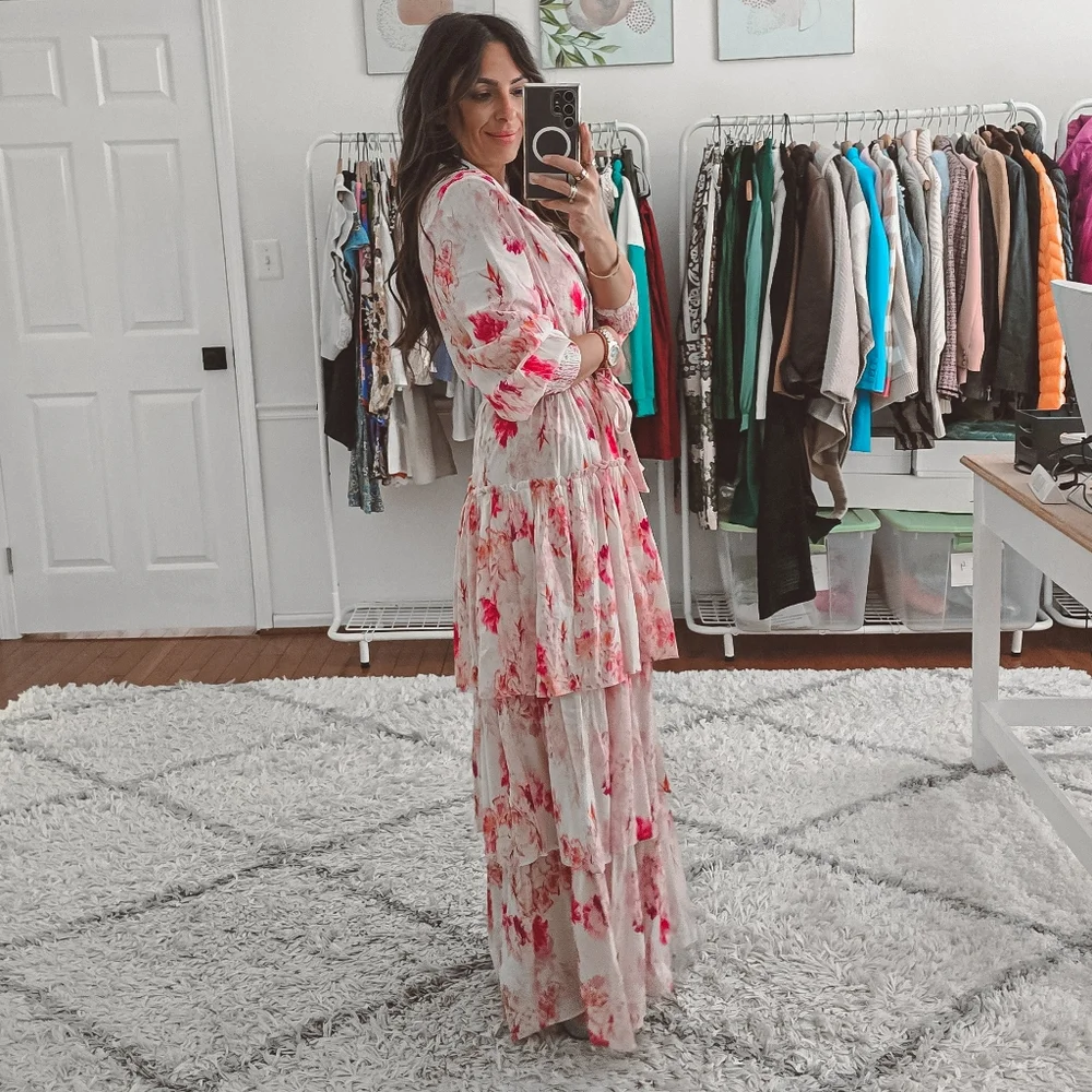 Misa Los Angeles Abigail floral tiered long sleeve maxi dress nwt size S - Picture 3 of 15